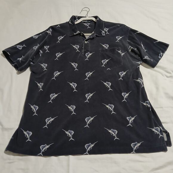 VTG POLO by Ralph Lauren large Navy Blue 100% cotton SAILFISH polo short-sleeved - Picture 8 of 12